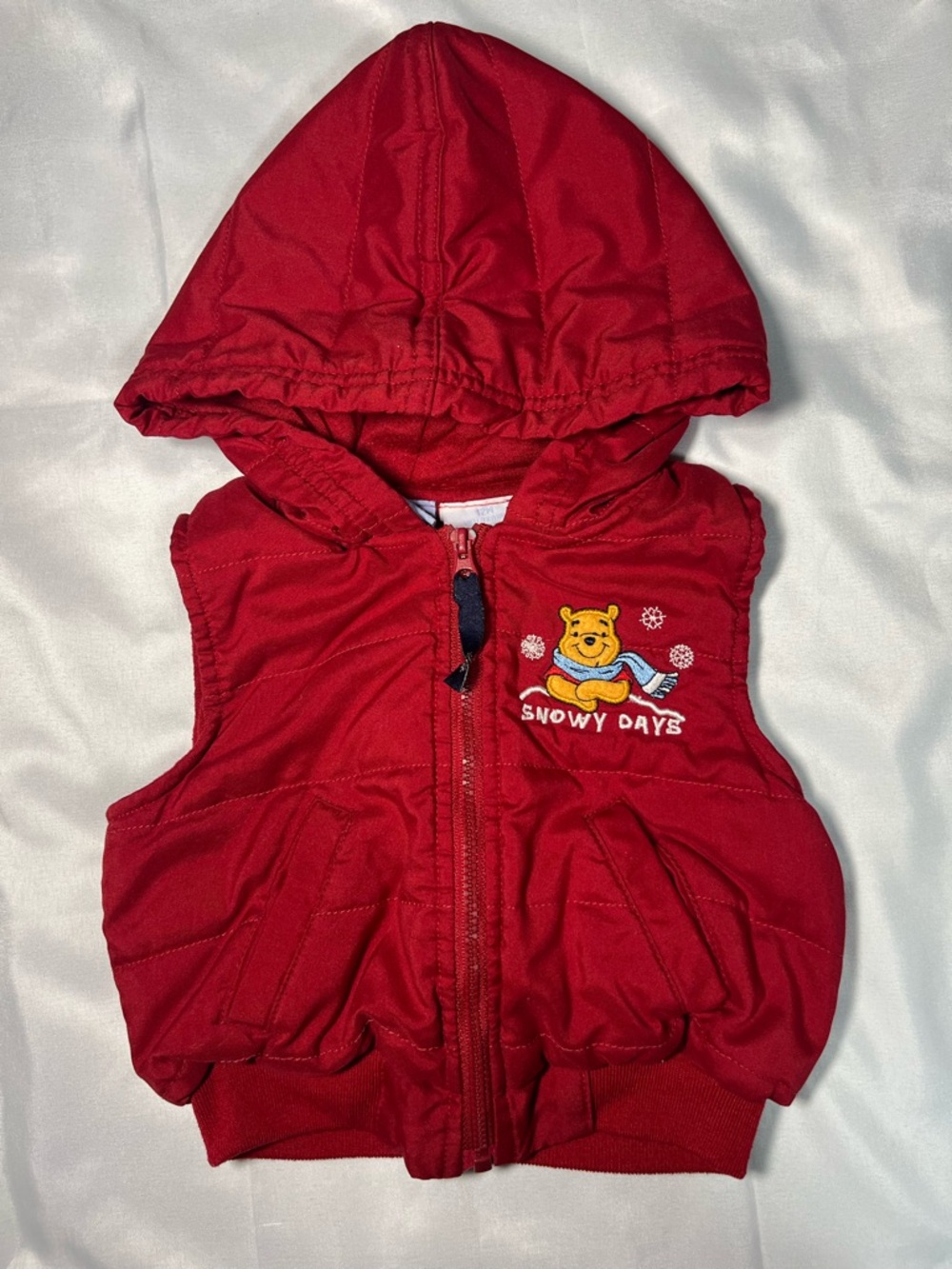 Vtg‎ Disney Baby Winnie Pooh Hooded Vest 12M Red Zip Snow Days Y2K